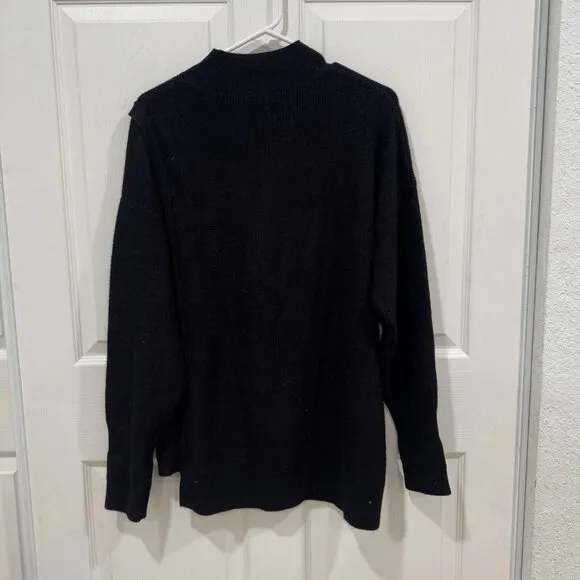 Halogen Women's Medium M Asymmetric Button Mock Neck Stitch Mix Sweater Black