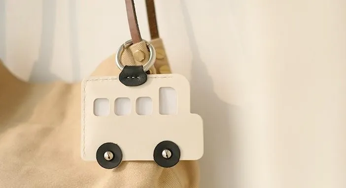 HANDMADE LEATHER CUTE Women Bus CARD Holder Keychain PERSONALIZED MONOGRAMMED GIFT CUSTOM Bus Wallet Card Holder keyring