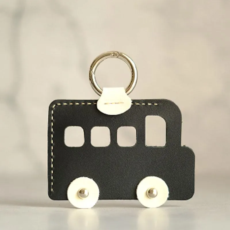 HANDMADE LEATHER CUTE Women Bus CARD Holder Keychain PERSONALIZED MONOGRAMMED GIFT CUSTOM Bus Wallet Card Holder keyring