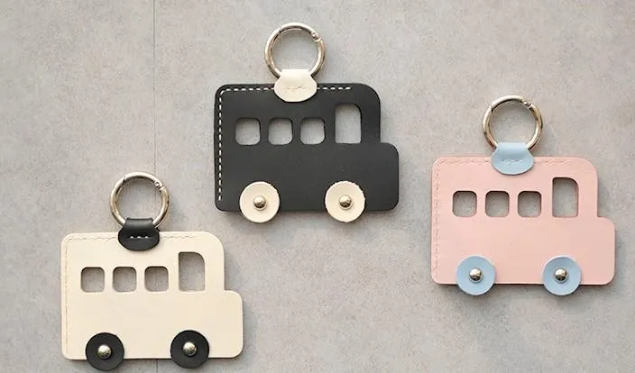 HANDMADE LEATHER CUTE Women Bus CARD Holder Keychain PERSONALIZED MONOGRAMMED GIFT CUSTOM Bus Wallet Card Holder keyring