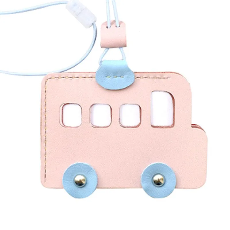 HANDMADE LEATHER CUTE Women Bus CARD Holder Keychain PERSONALIZED MONOGRAMMED GIFT CUSTOM Bus Wallet Card Holder keyring