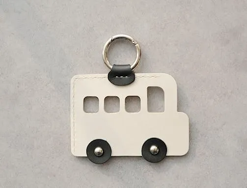 HANDMADE LEATHER CUTE Women Bus CARD Holder Keychain PERSONALIZED MONOGRAMMED GIFT CUSTOM Bus Wallet Card Holder keyring