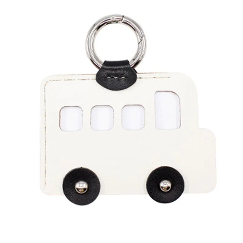 HANDMADE LEATHER CUTE Women Bus CARD Holder Keychain PERSONALIZED MONOGRAMMED GIFT CUSTOM Bus Wallet Card Holder keyring