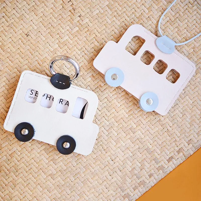 HANDMADE LEATHER CUTE Women Bus CARD Holder Keychain PERSONALIZED MONOGRAMMED GIFT CUSTOM Bus Wallet Card Holder keyring