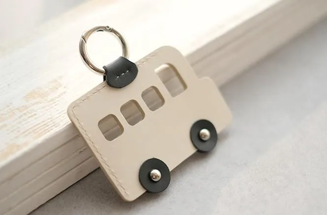 HANDMADE LEATHER CUTE Women Bus CARD Holder Keychain PERSONALIZED MONOGRAMMED GIFT CUSTOM Bus Wallet Card Holder keyring