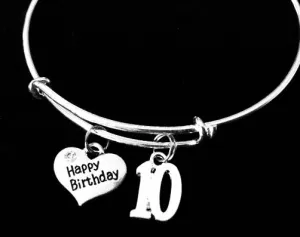Happy 10th Birthday Expandable Charm Bracelet Adjustable Bangle Gift (Other Numbers Available)