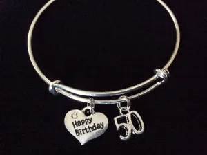 Happy 50th Birthday Expandable Charm Bracelets Adjustable Bangle Gift (Other Numbers Available)