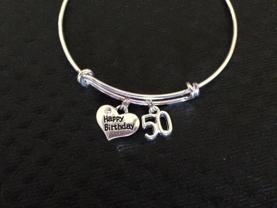 Happy 50th Birthday Expandable Charm Bracelets Adjustable Bangle Gift (Other Numbers Available)