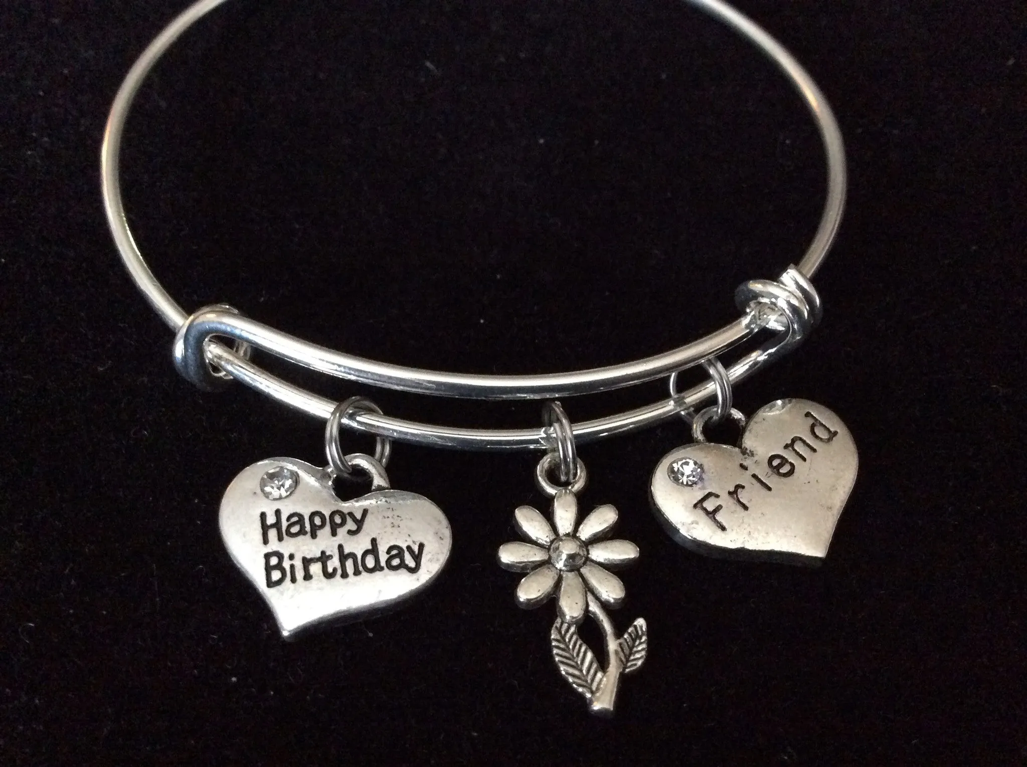 Happy Birthday Friend Silver Expandable Charm Bracelet Adjustable Wire Bangle
