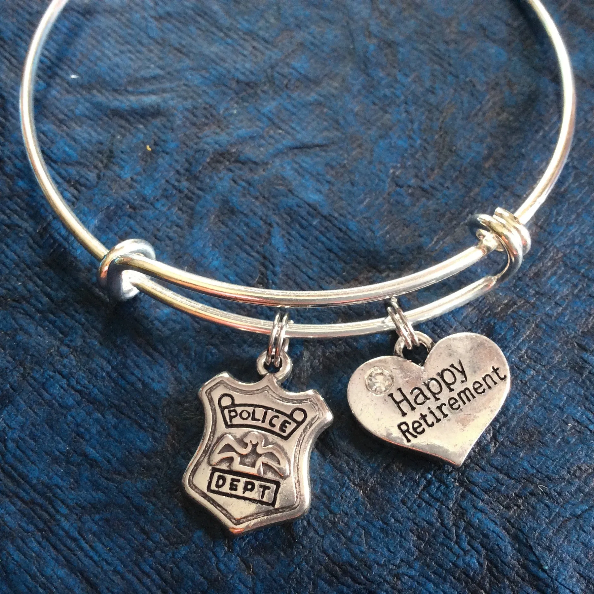 Happy Retirement Police Officer Bracelet Adjustable Expandable Silver Wire Bangle Police Badge Handmade Trendy Custom