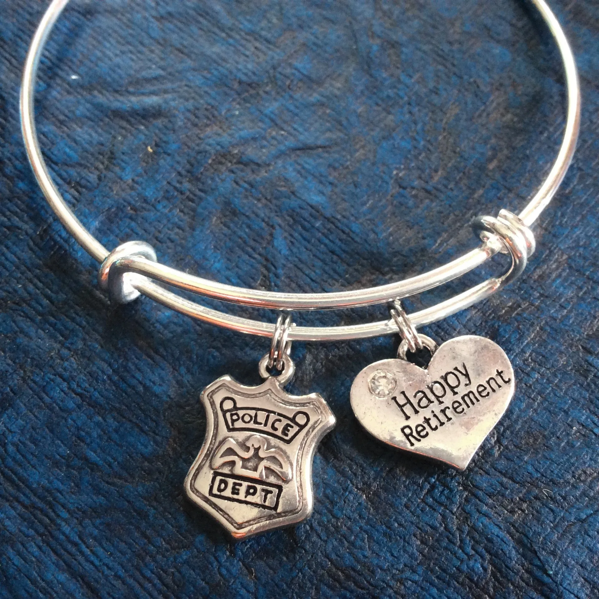 Happy Retirement Police Officer Bracelet Adjustable Expandable Silver Wire Bangle Police Badge Handmade Trendy Custom