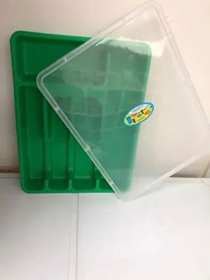 he-home essentials Flatware Tray lid-Closes Tightly-Silverware Drawer Utensils Organizer with Cover-Cutlery Plastic Tray with Cover lid-Green
