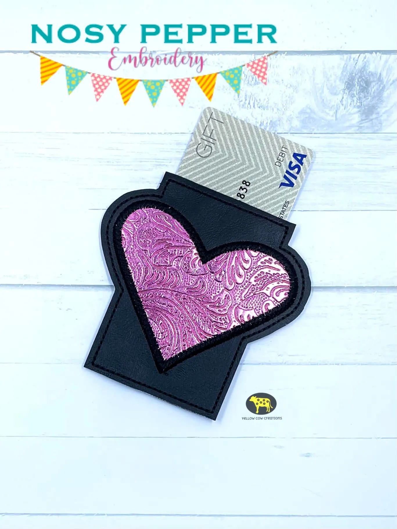 Heart applique Card holder 2 versions included 4x4 machine embroidery design DIGITAL DOWNLOAD
