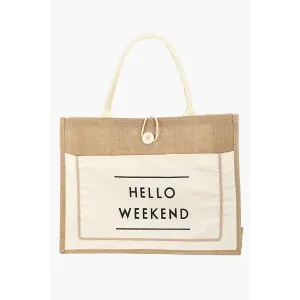 Hello Weekend Burlap Tote