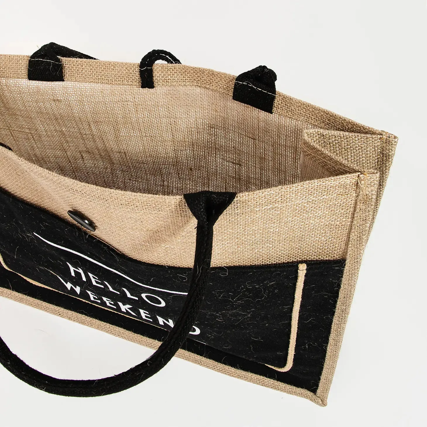 Hello Weekend Burlap Tote
