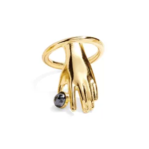 Hematite Hand Ring in Gold with Hematite