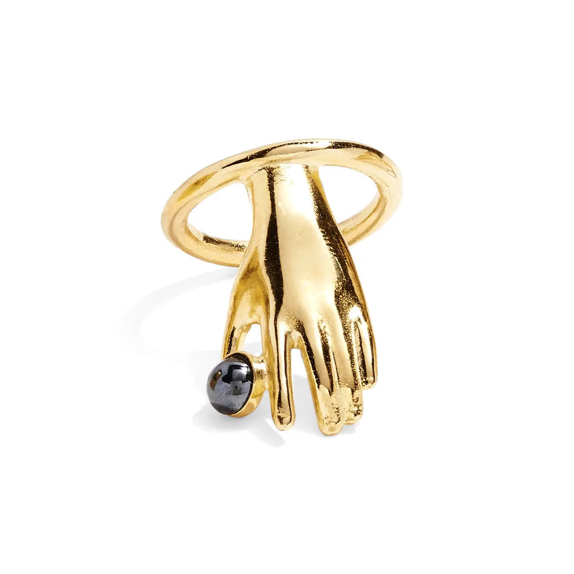 Hematite Hand Ring in Gold with Hematite