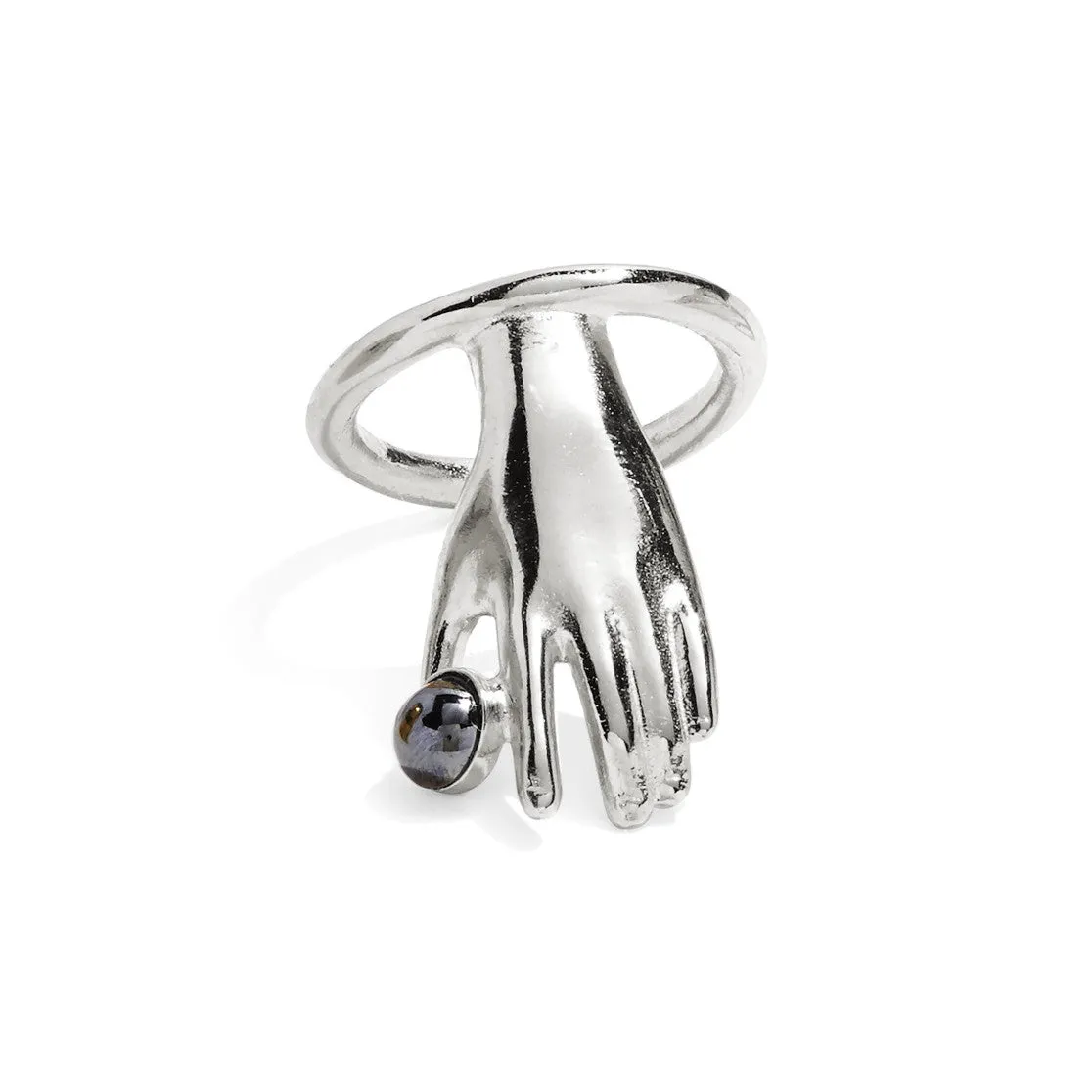 Hematite Hand Ring in Silver with Hematite