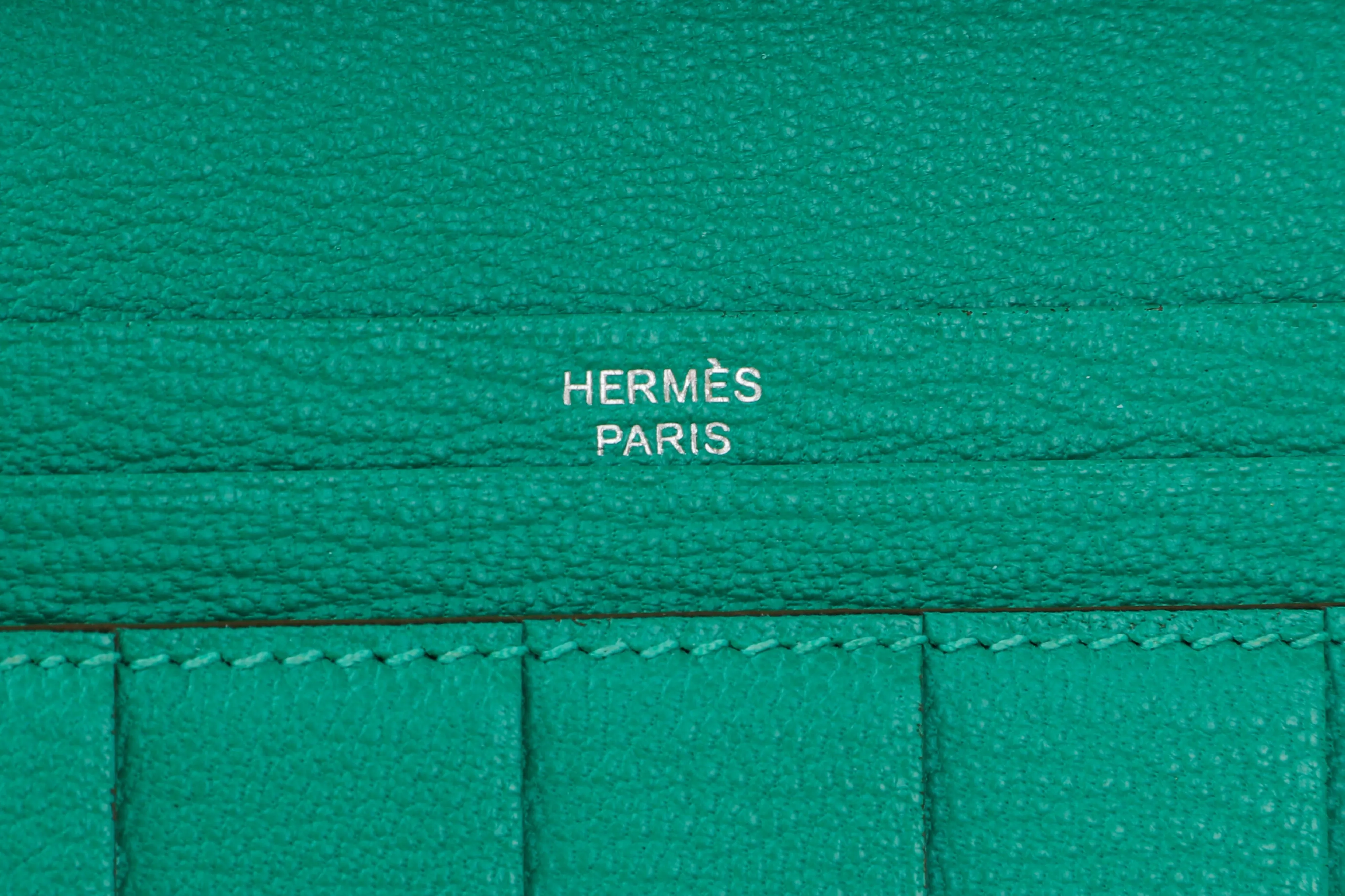 Hermes Bearn Wallet (Stamp P) Menthe Color Chevre Leather, Silver Hardware, with Box, no Dust Cover
