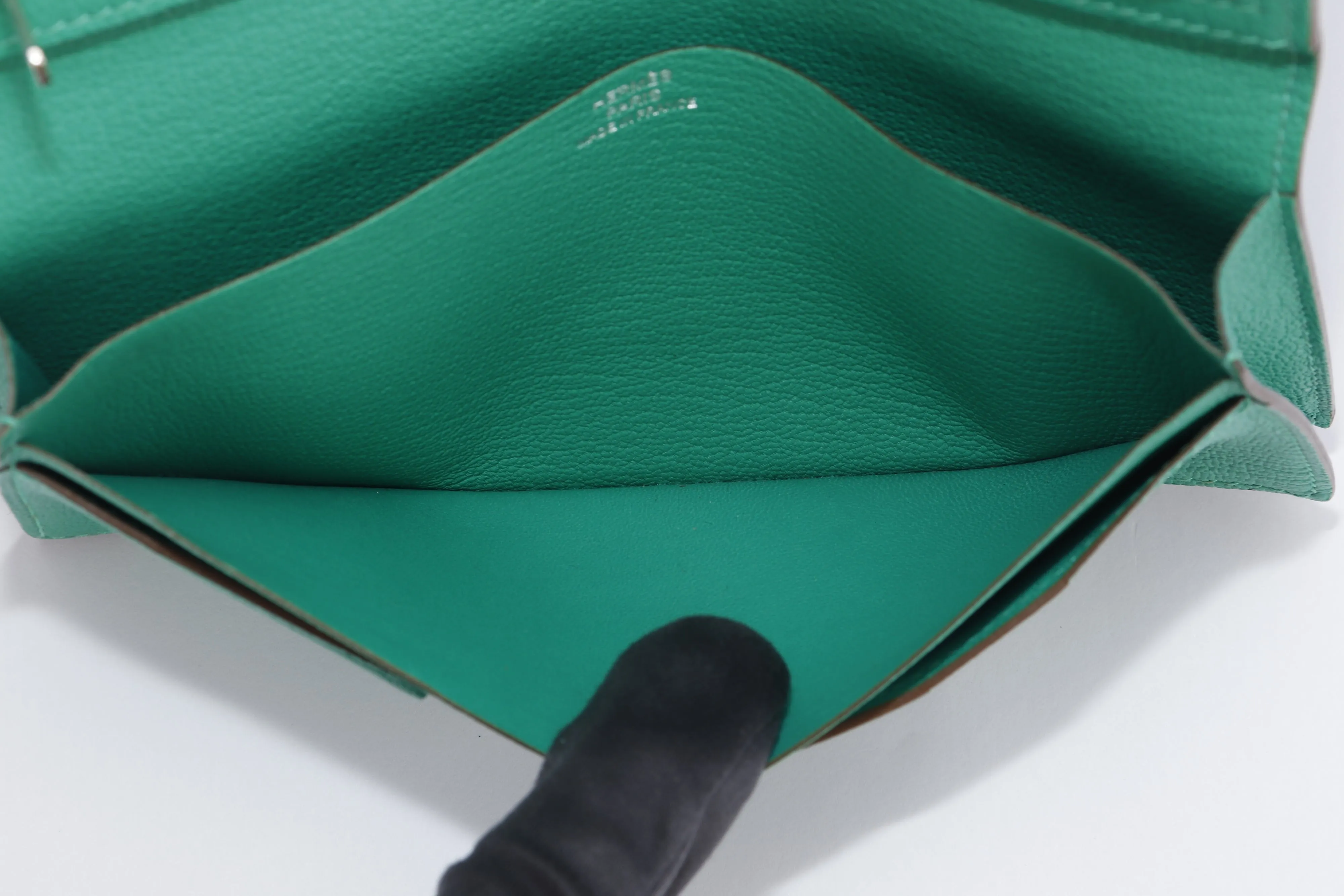 Hermes Bearn Wallet (Stamp P) Menthe Color Chevre Leather, Silver Hardware, with Box, no Dust Cover