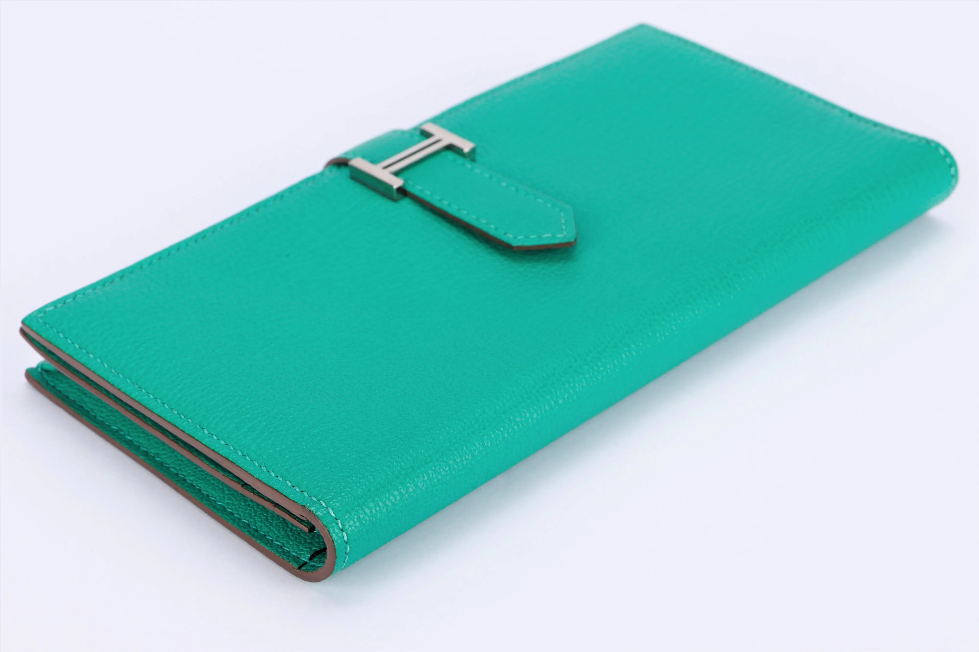 Hermes Bearn Wallet (Stamp P) Menthe Color Chevre Leather, Silver Hardware, with Box, no Dust Cover