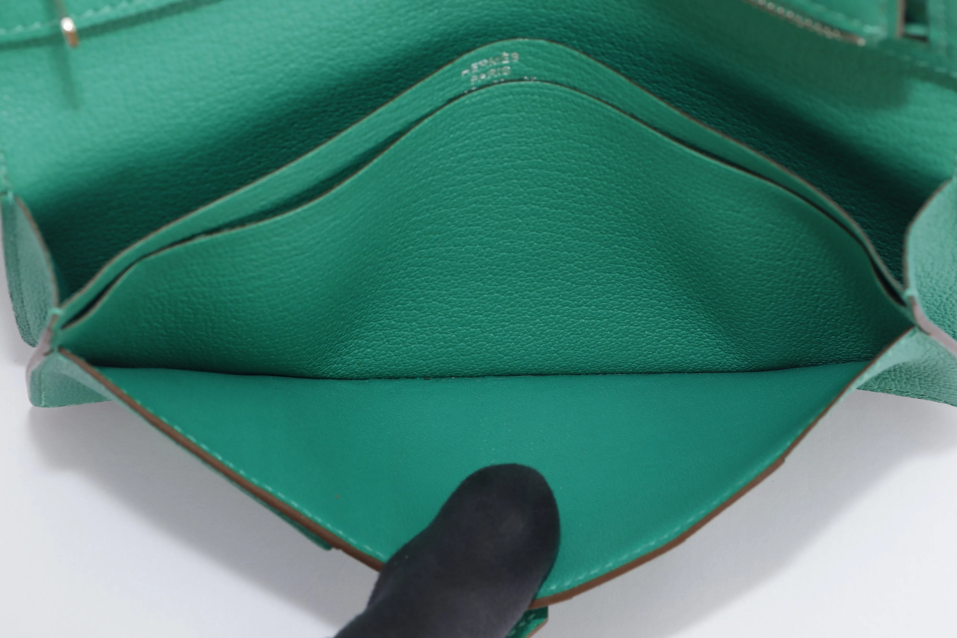 Hermes Bearn Wallet (Stamp P) Menthe Color Chevre Leather, Silver Hardware, with Box, no Dust Cover