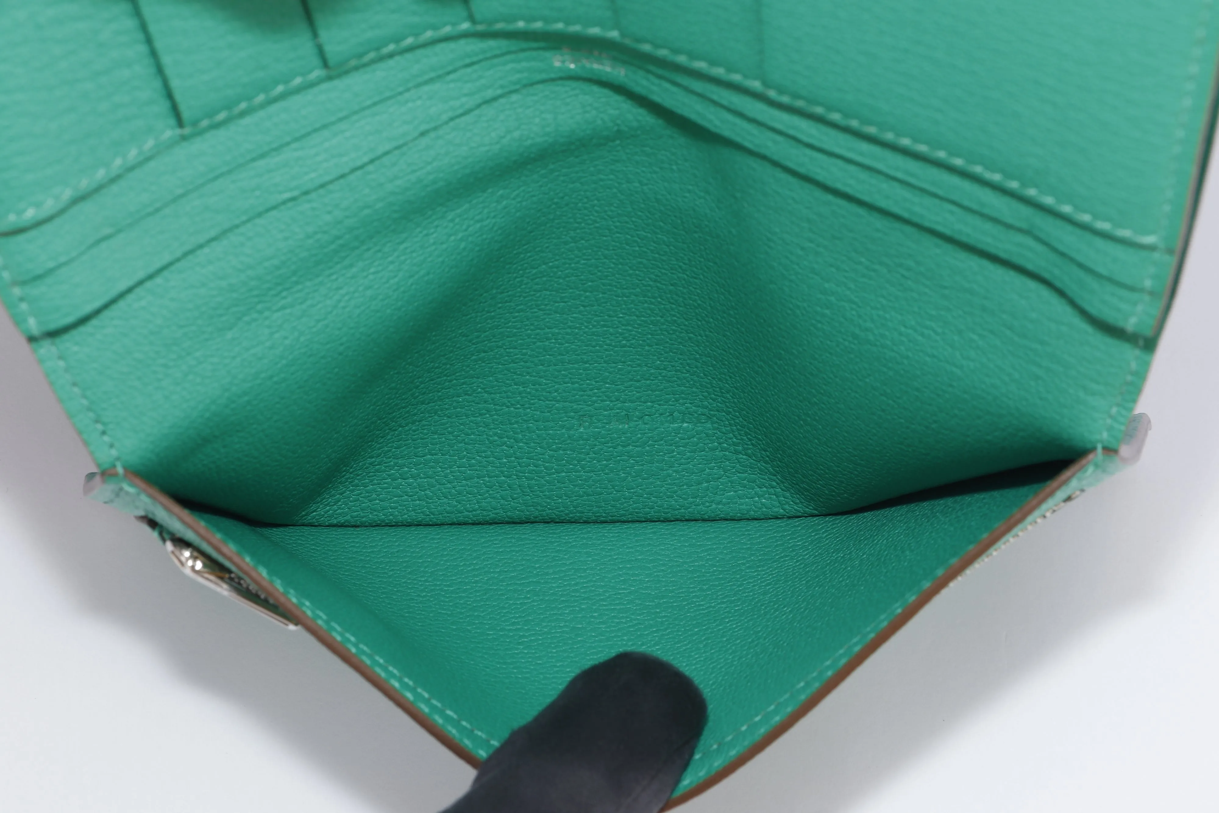 Hermes Bearn Wallet (Stamp P) Menthe Color Chevre Leather, Silver Hardware, with Box, no Dust Cover