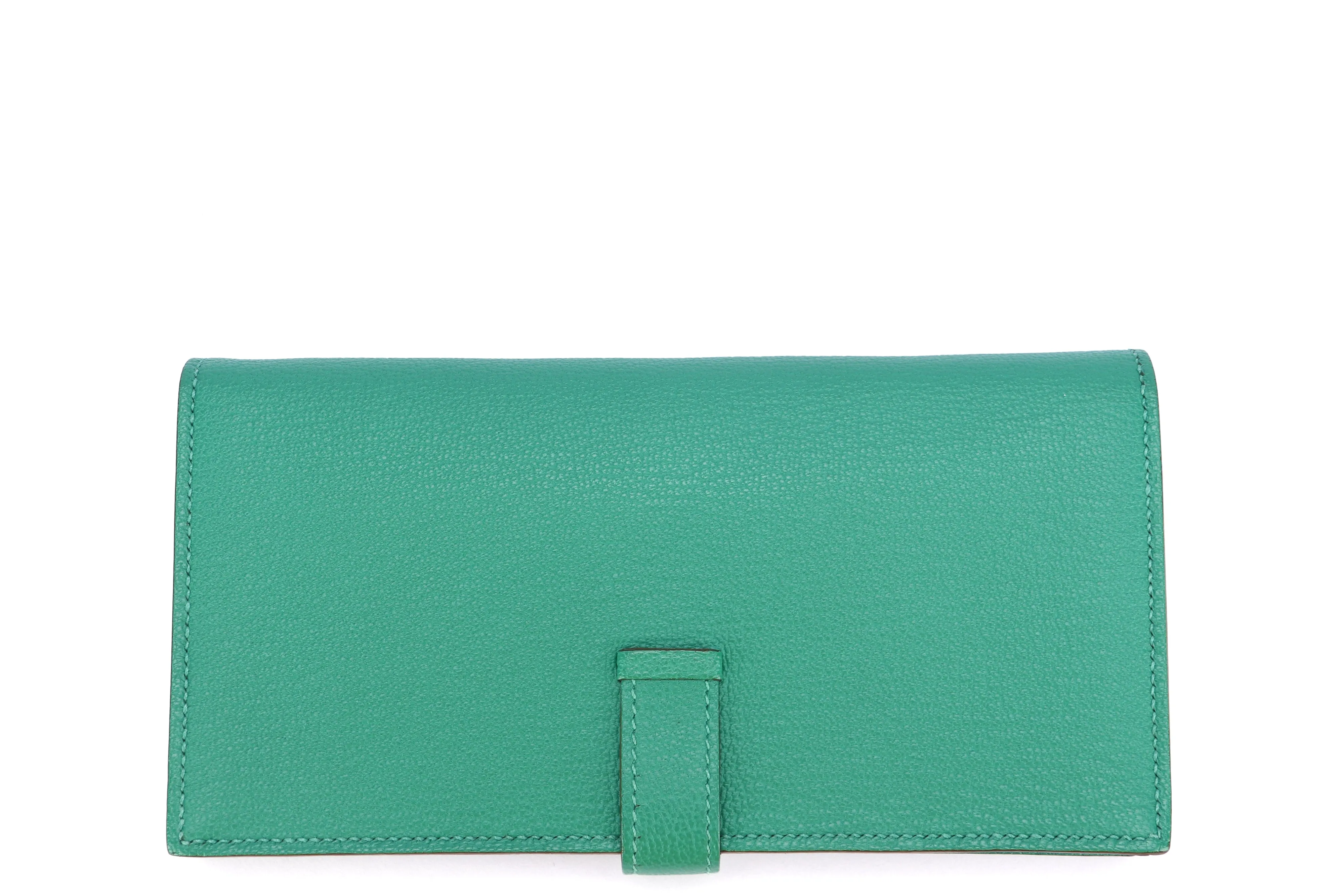 Hermes Bearn Wallet (Stamp P) Menthe Color Chevre Leather, Silver Hardware, with Box, no Dust Cover