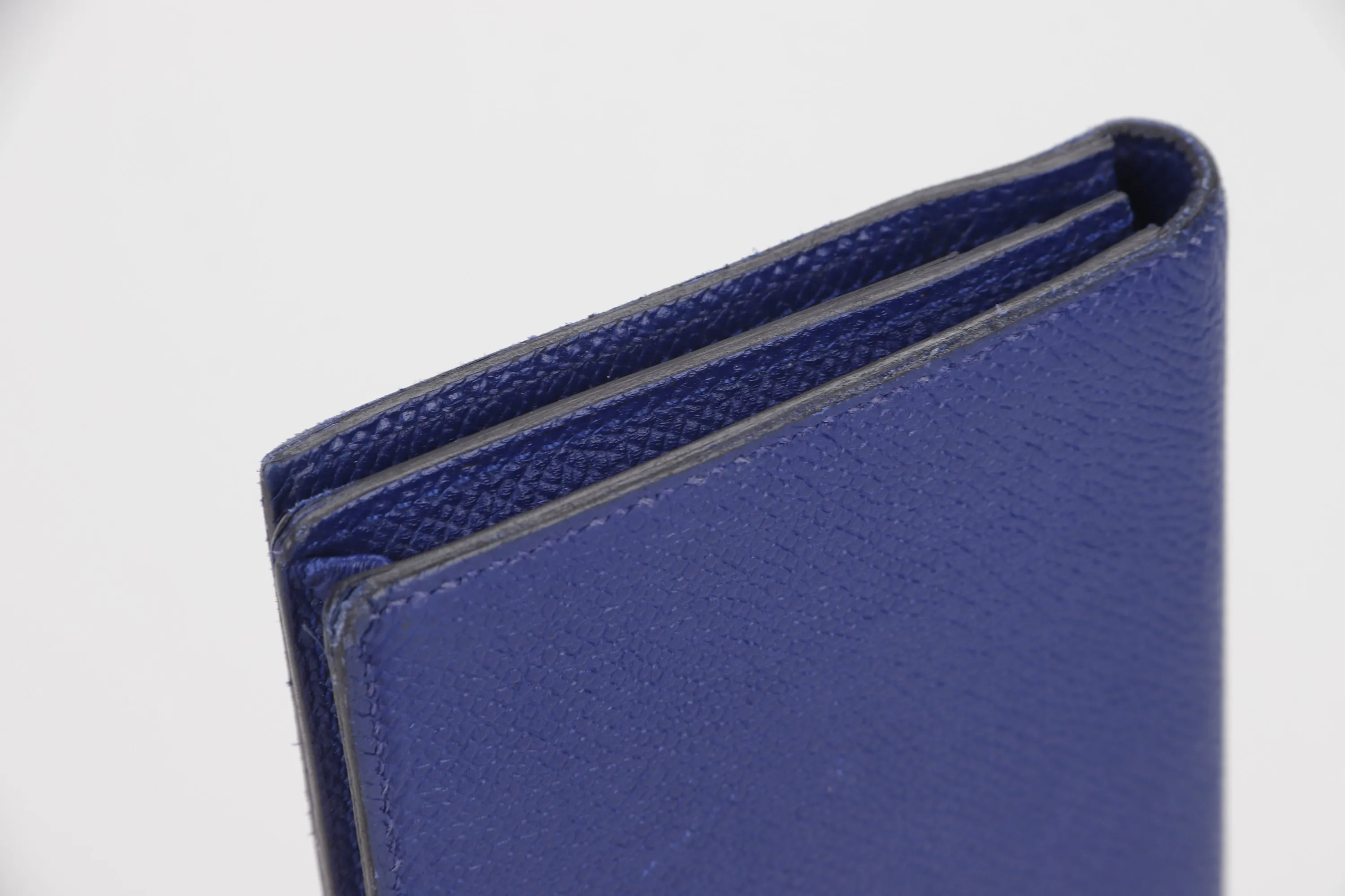 HERMES BEARN WALLET (STAMP R) BLUE ELECTRIC COLOR EPSOM LEATHER SILVER HARDWARE, NO DUST COVER & BOX