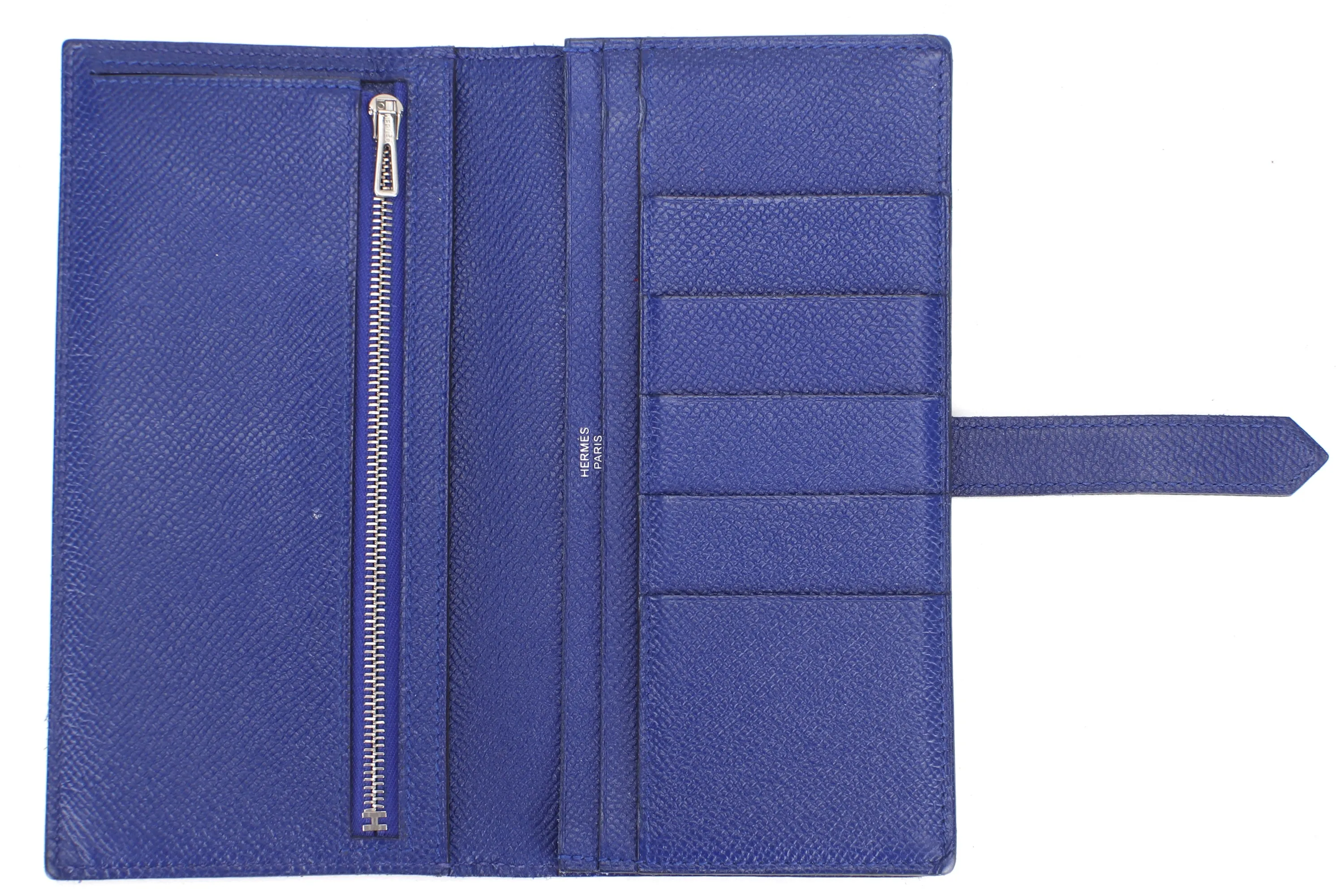 HERMES BEARN WALLET (STAMP R) BLUE ELECTRIC COLOR EPSOM LEATHER SILVER HARDWARE, NO DUST COVER & BOX