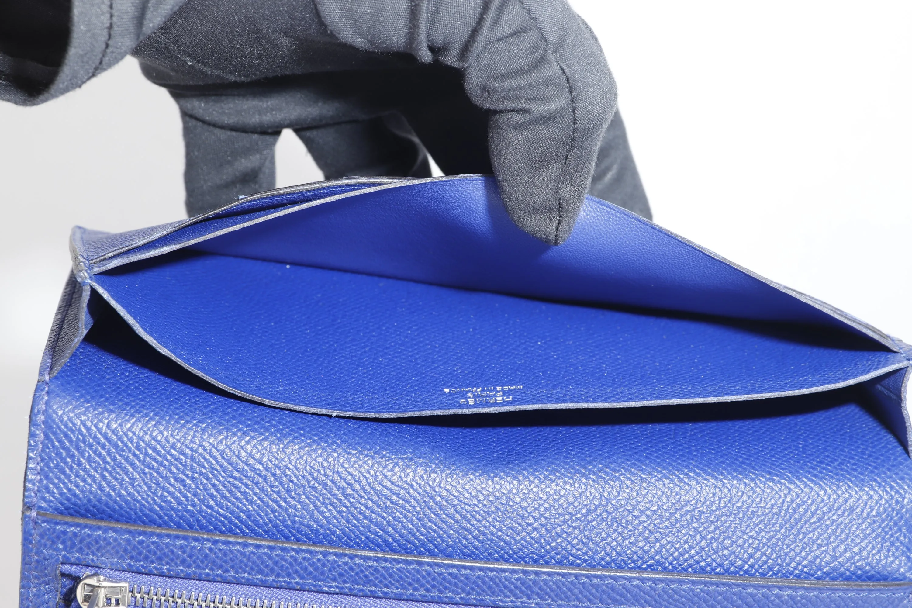 HERMES BEARN WALLET (STAMP R) BLUE ELECTRIC COLOR EPSOM LEATHER SILVER HARDWARE, NO DUST COVER & BOX