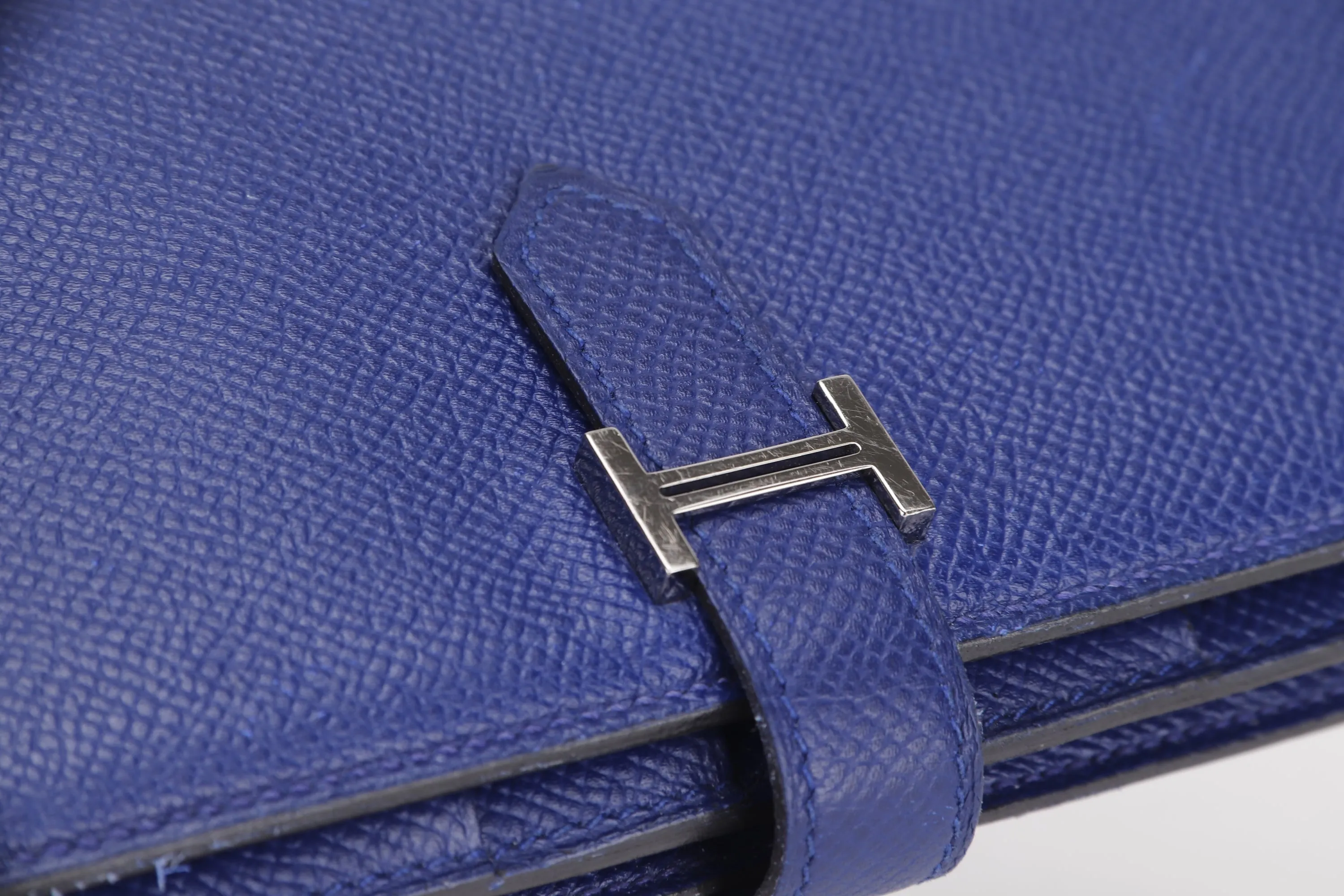 HERMES BEARN WALLET (STAMP R) BLUE ELECTRIC COLOR EPSOM LEATHER SILVER HARDWARE, NO DUST COVER & BOX