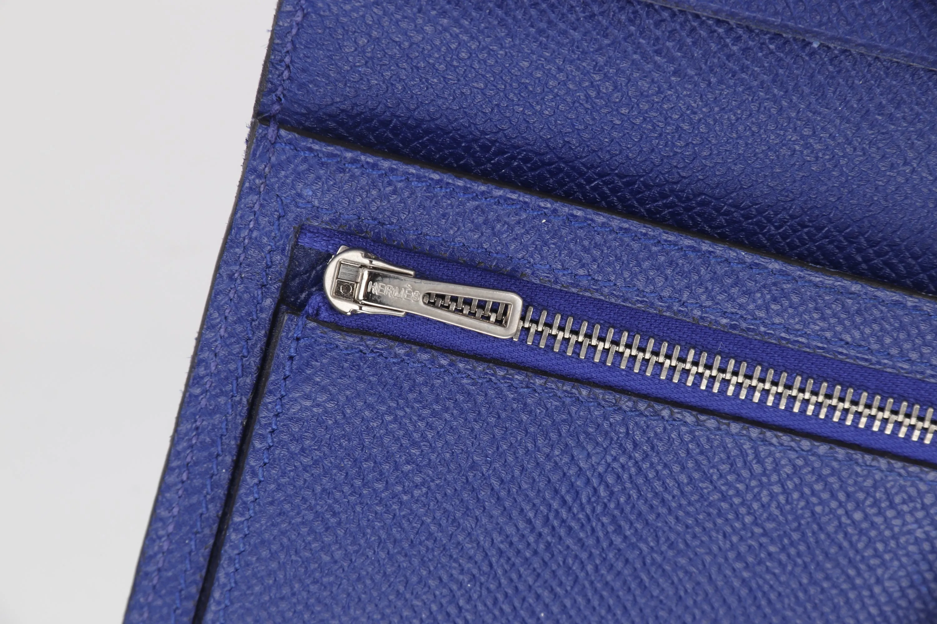 HERMES BEARN WALLET (STAMP R) BLUE ELECTRIC COLOR EPSOM LEATHER SILVER HARDWARE, NO DUST COVER & BOX