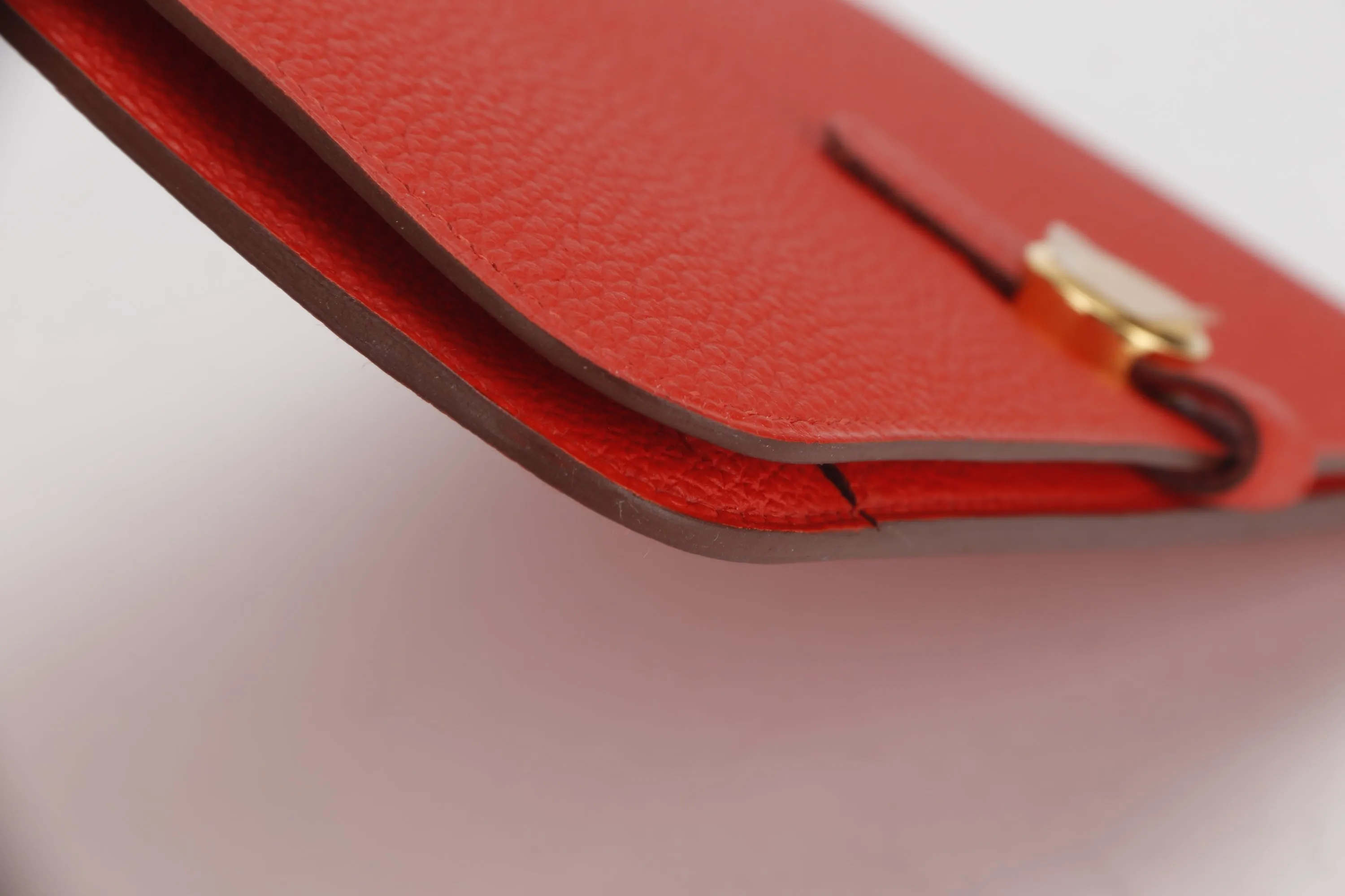 HERMES DOGON DUO WALLET (STAMP Q) GERANIUM COLOR TOGO LEATHER GOLD HARDWARE, NO DUST COVER & BOX