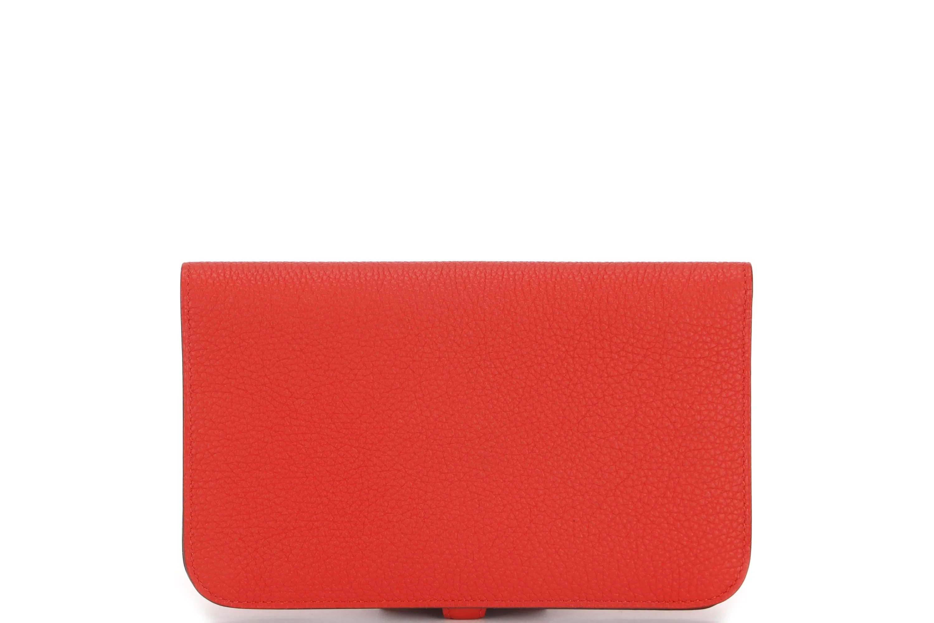 HERMES DOGON DUO WALLET (STAMP Q) GERANIUM COLOR TOGO LEATHER GOLD HARDWARE, NO DUST COVER & BOX