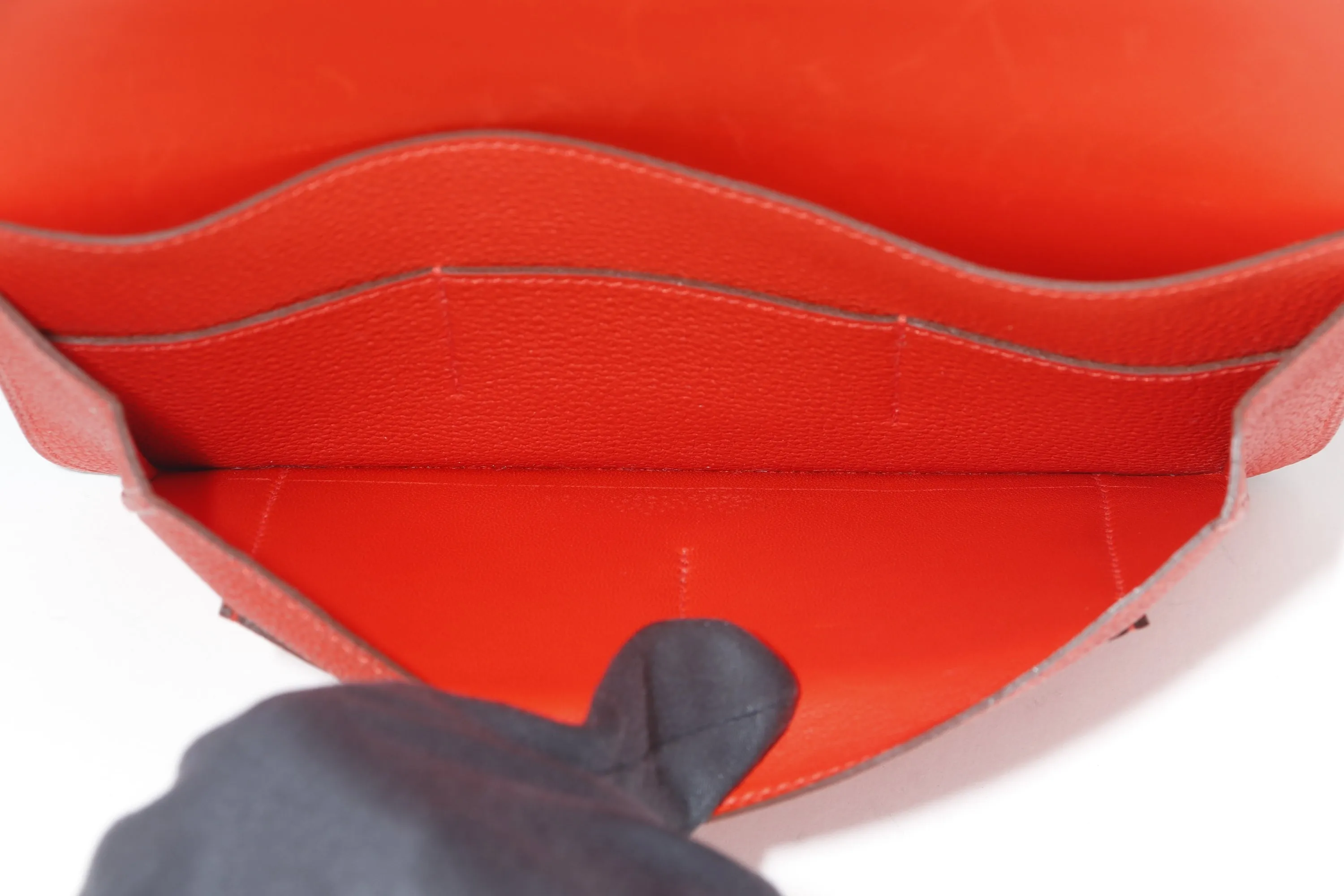 HERMES DOGON DUO WALLET (STAMP Q) GERANIUM COLOR TOGO LEATHER GOLD HARDWARE, NO DUST COVER & BOX