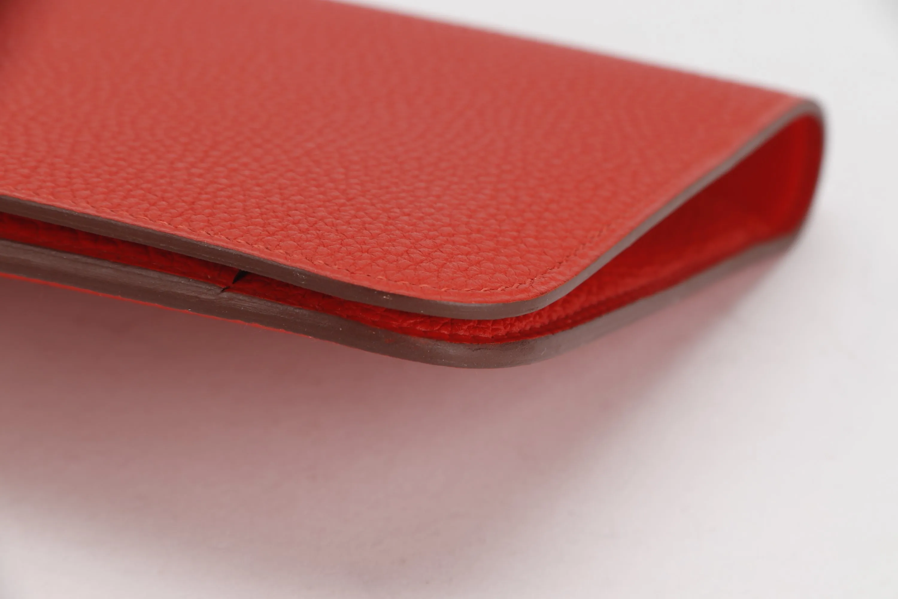 HERMES DOGON DUO WALLET (STAMP Q) GERANIUM COLOR TOGO LEATHER GOLD HARDWARE, NO DUST COVER & BOX
