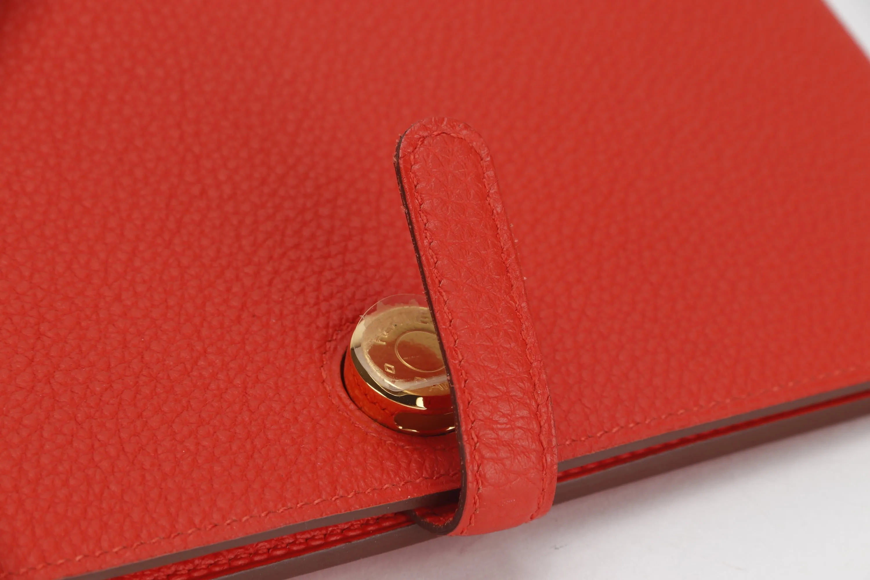 HERMES DOGON DUO WALLET (STAMP Q) GERANIUM COLOR TOGO LEATHER GOLD HARDWARE, NO DUST COVER & BOX