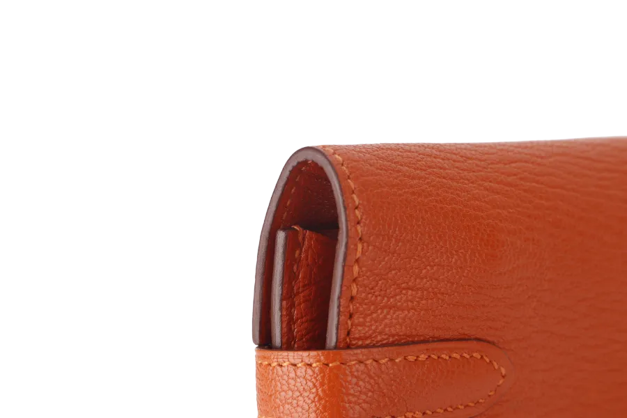 HERMES KELLY WALLET FEU CHEVRE LEATHER PALLADIUM HARDWARE STAMP T (2015) WITH DUST COVER