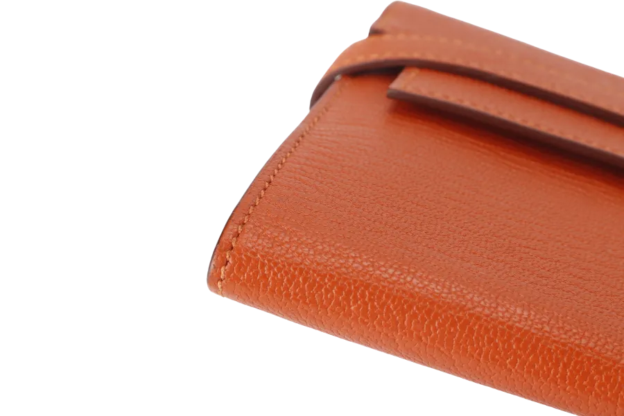 HERMES KELLY WALLET FEU CHEVRE LEATHER PALLADIUM HARDWARE STAMP T (2015) WITH DUST COVER