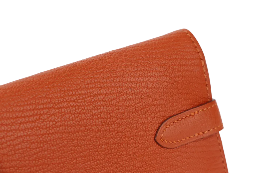 HERMES KELLY WALLET FEU CHEVRE LEATHER PALLADIUM HARDWARE STAMP T (2015) WITH DUST COVER