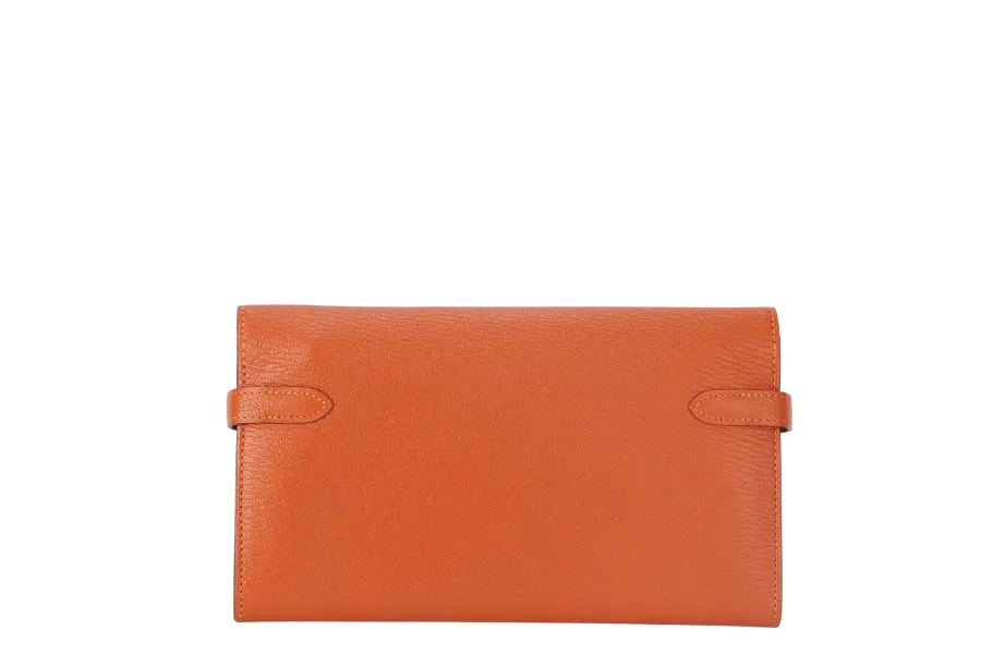 HERMES KELLY WALLET FEU CHEVRE LEATHER PALLADIUM HARDWARE STAMP T (2015) WITH DUST COVER