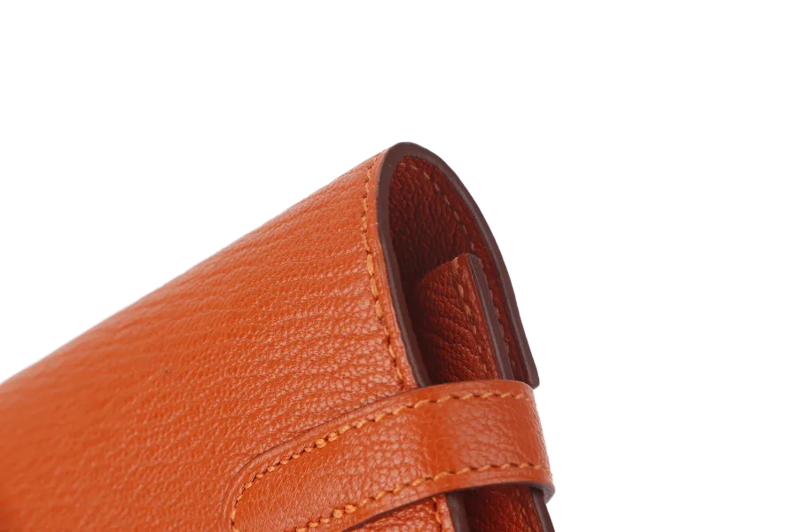 HERMES KELLY WALLET FEU CHEVRE LEATHER PALLADIUM HARDWARE STAMP T (2015) WITH DUST COVER