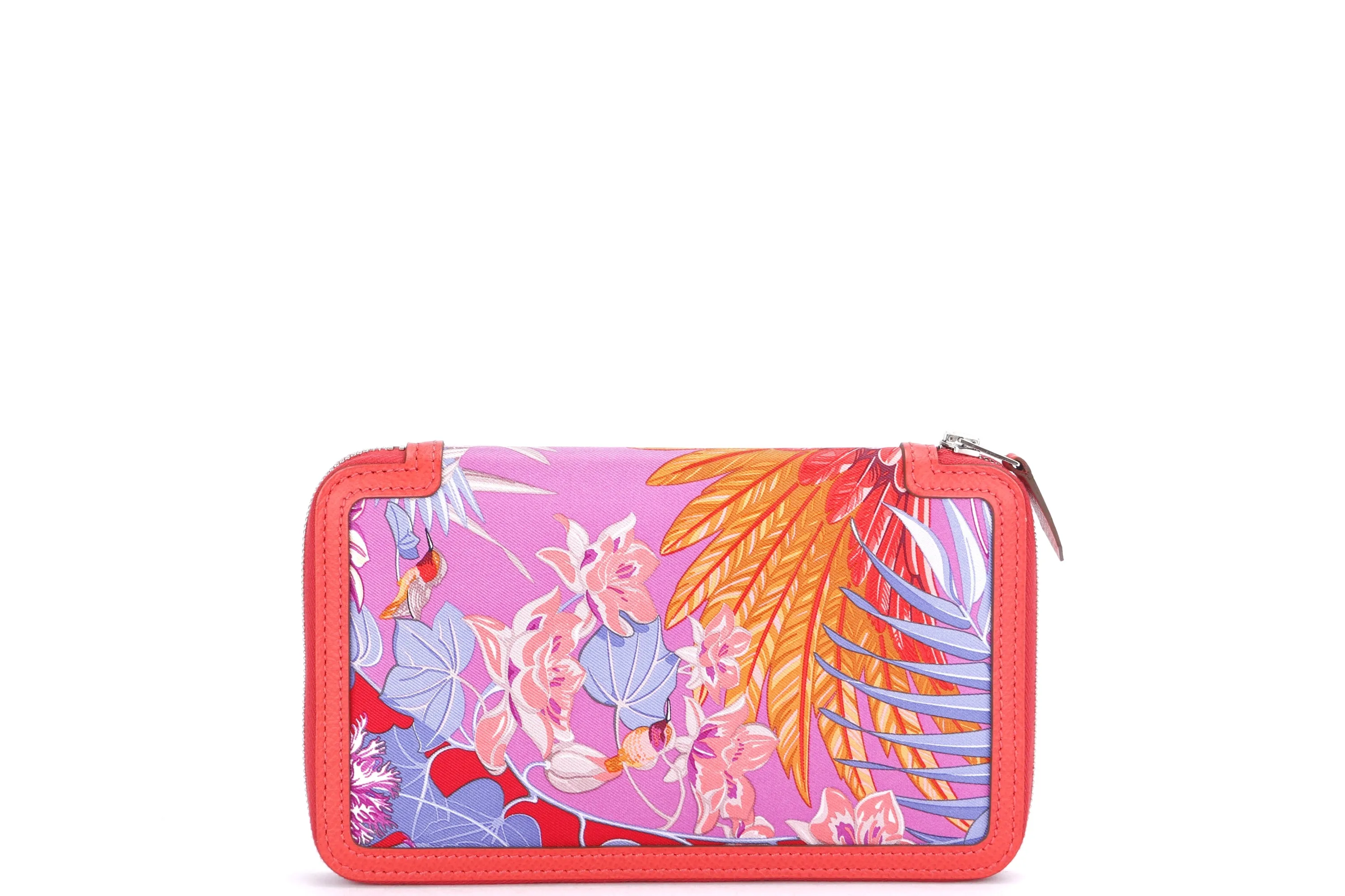 HERMES SILK IN ZIPPY AZAP WALLET (STAMP T) CAPPUCINES TRIM, WITH POUCH, NO DUST COVER