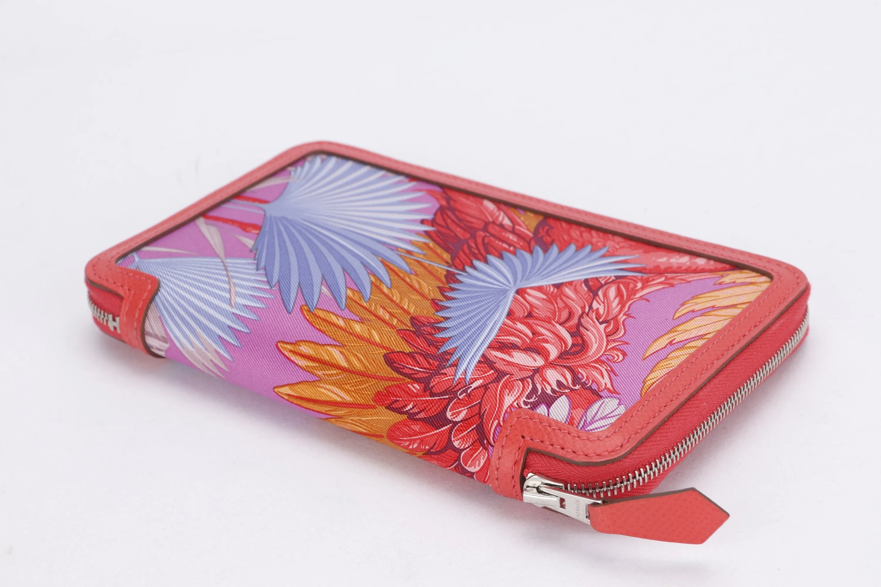HERMES SILK IN ZIPPY AZAP WALLET (STAMP T) CAPPUCINES TRIM, WITH POUCH, NO DUST COVER