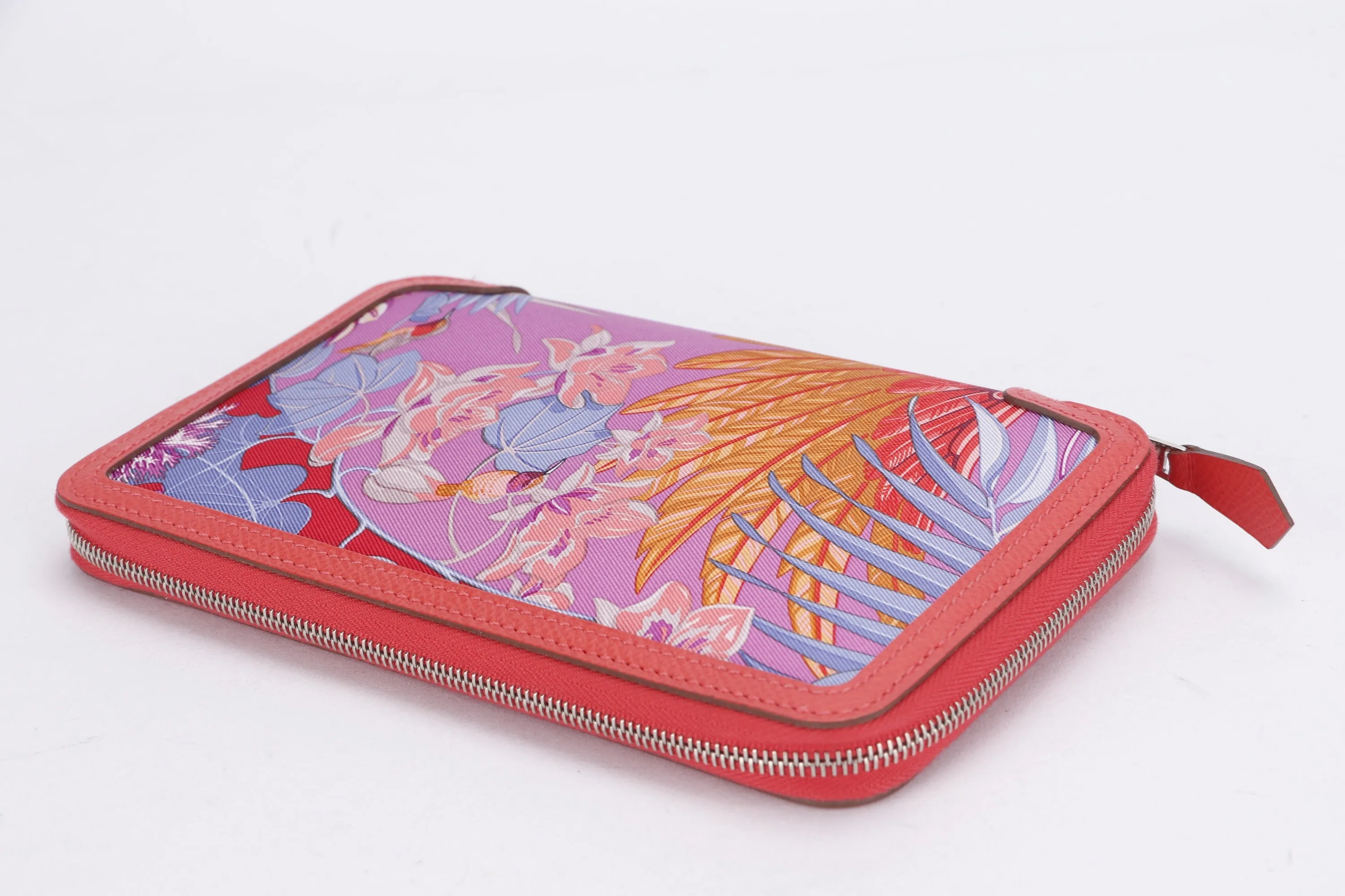 HERMES SILK IN ZIPPY AZAP WALLET (STAMP T) CAPPUCINES TRIM, WITH POUCH, NO DUST COVER
