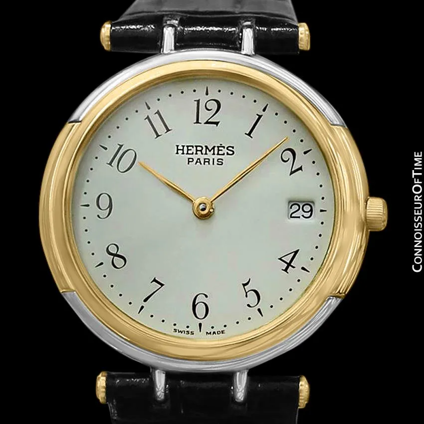Hermes Windsor Mens Midsize Unisex Watch - Stainless Steel & 18K Gold Plated