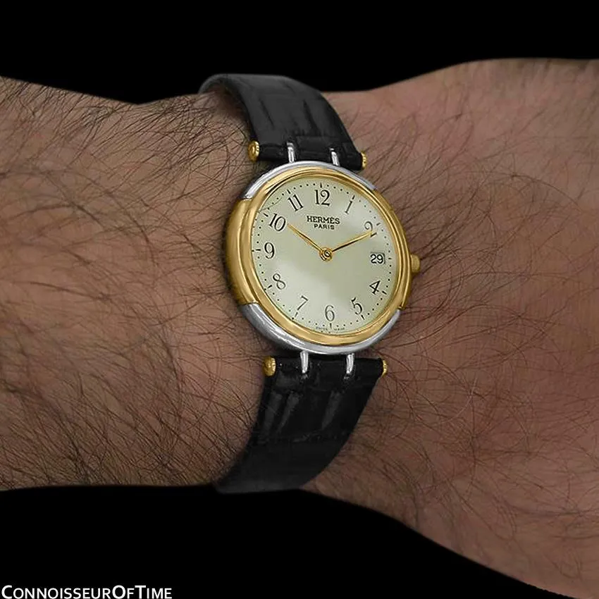 Hermes Windsor Mens Midsize Unisex Watch - Stainless Steel & 18K Gold Plated