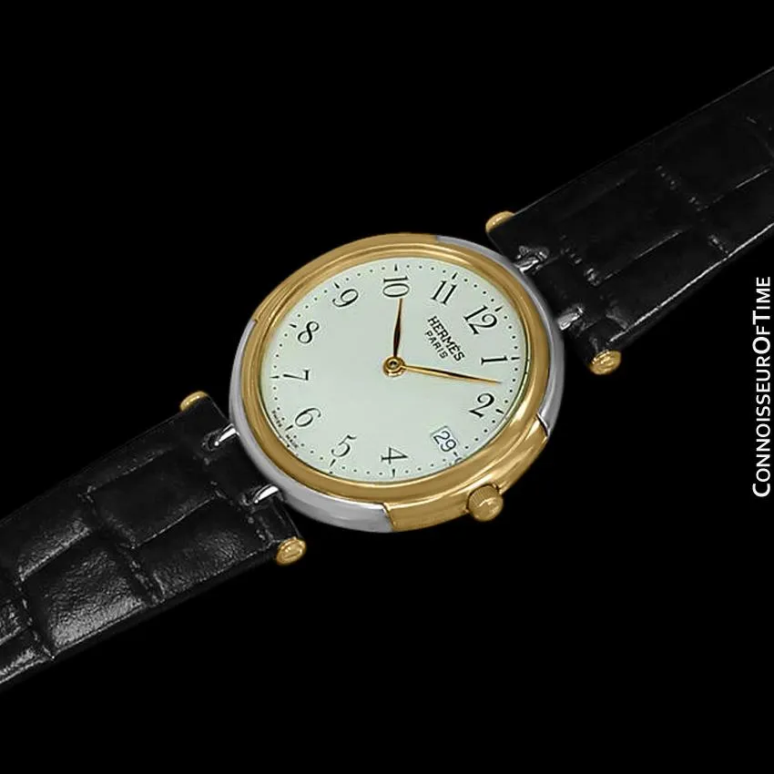 Hermes Windsor Mens Midsize Unisex Watch - Stainless Steel & 18K Gold Plated