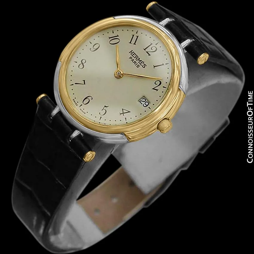 Hermes Windsor Mens Midsize Unisex Watch - Stainless Steel & 18K Gold Plated